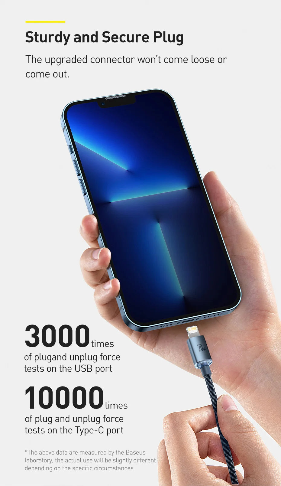 Cabo Baseus USB-C PD 20W para iPhone 14, 13, 12 — Liga de Alumínio 1.2m/2m