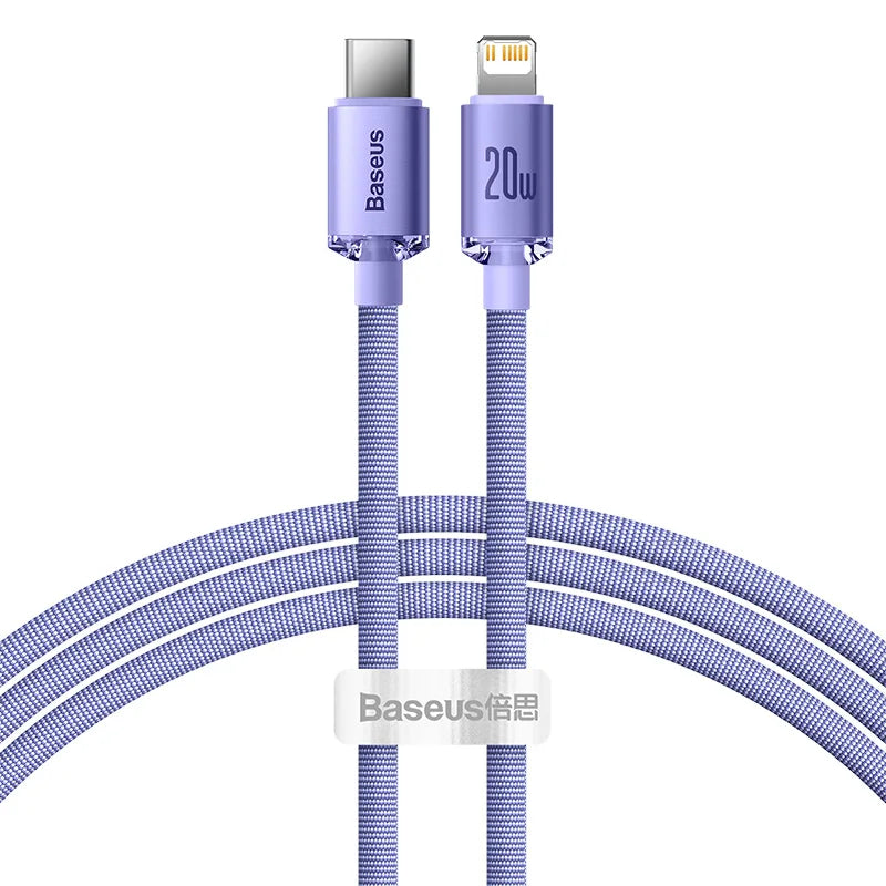 Cabo Baseus USB-C PD 20W para iPhone 14, 13, 12 — Liga de Alumínio 1.2m/2m