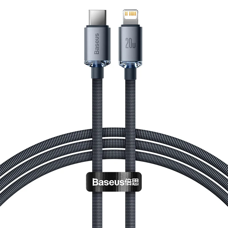 Cabo Baseus USB-C PD 20W para iPhone 14, 13, 12 — Liga de Alumínio 1.2m/2m