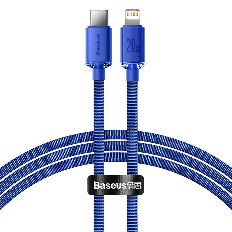 Cabo Baseus USB-C PD 20W para iPhone 14, 13, 12 — Liga de Alumínio 1.2m/2m