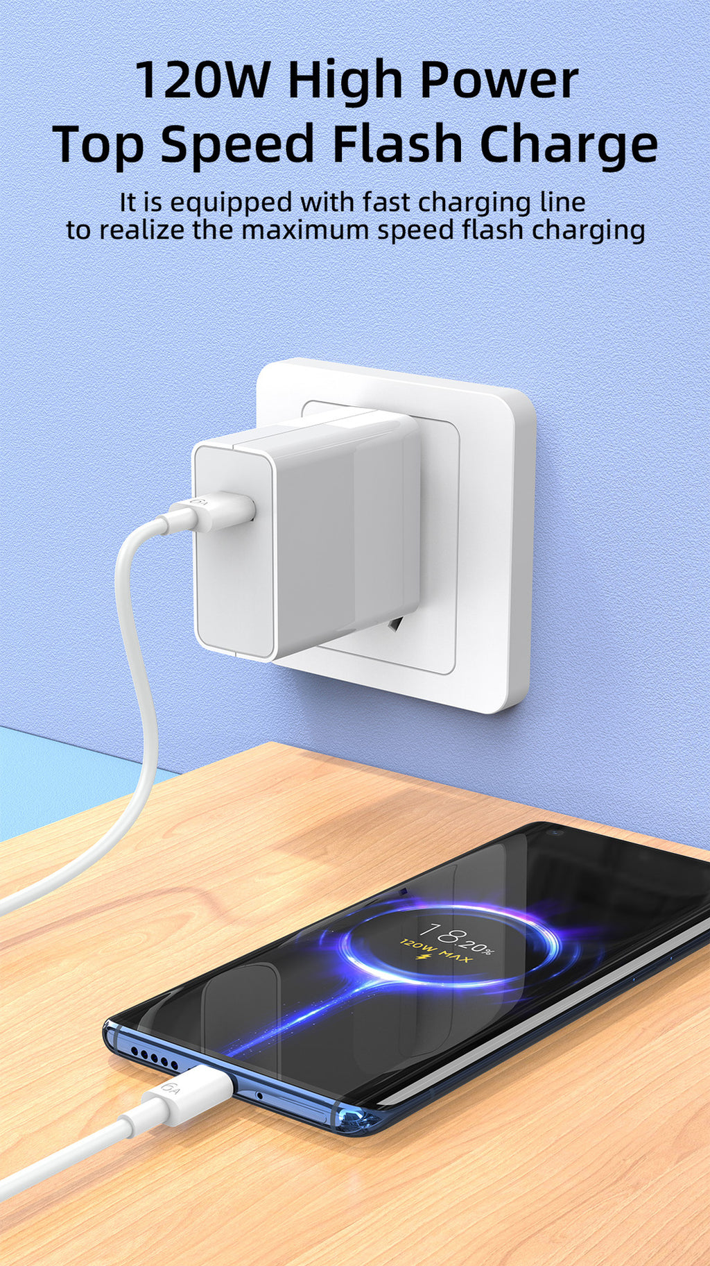 Carregador 120W Turbo para Xiaomi, Redmi e Poco com Cabo 6A