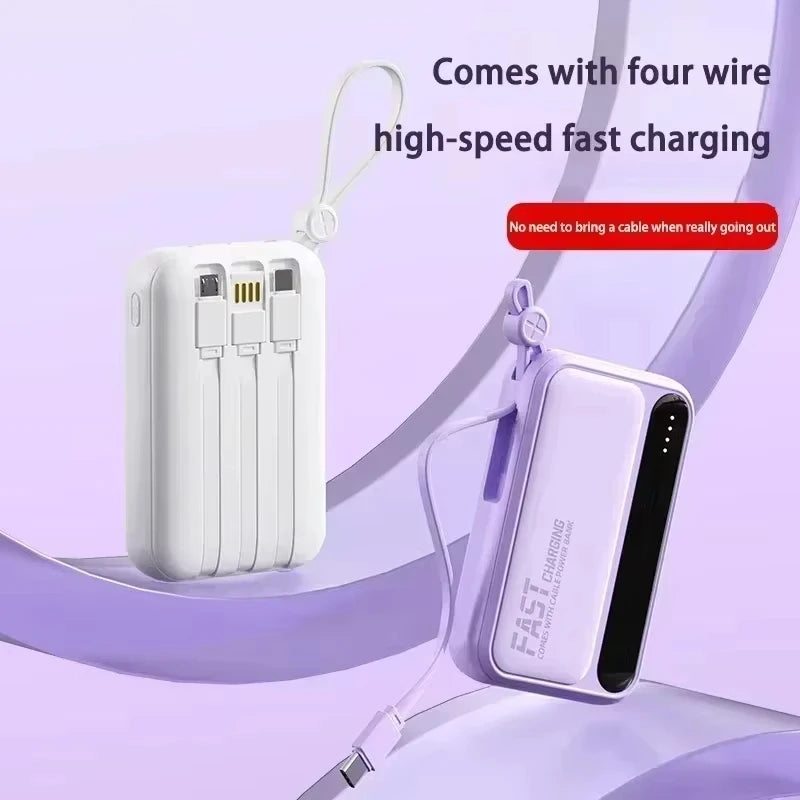 Power Bank Lenovo com 4 Cabos Integrados e Carregamento Rápido