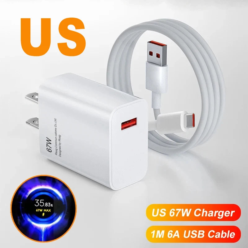 Carregador Rápido 67W Turbo para Xiaomi, Redmi e Poco — Ficha EU
