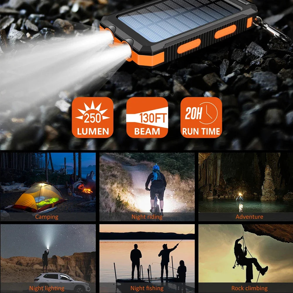 Power Bank Solar 10000mAh com Lanterna e Bússola