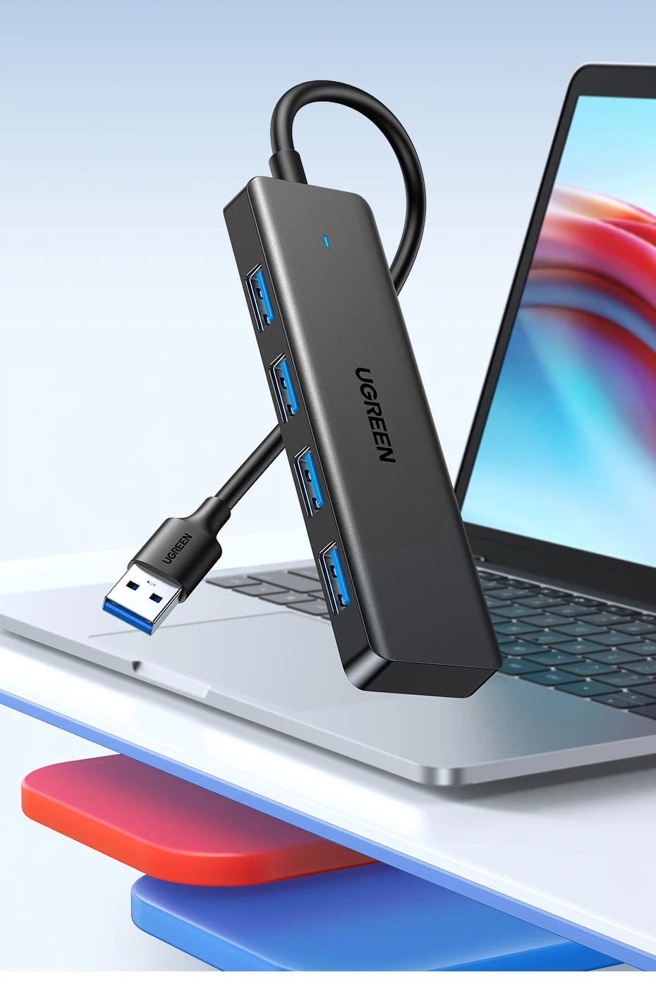 Hub USB 3.0 UGREEN 4 Portas Slim — Para MacBook, PC, Xbox e PS5