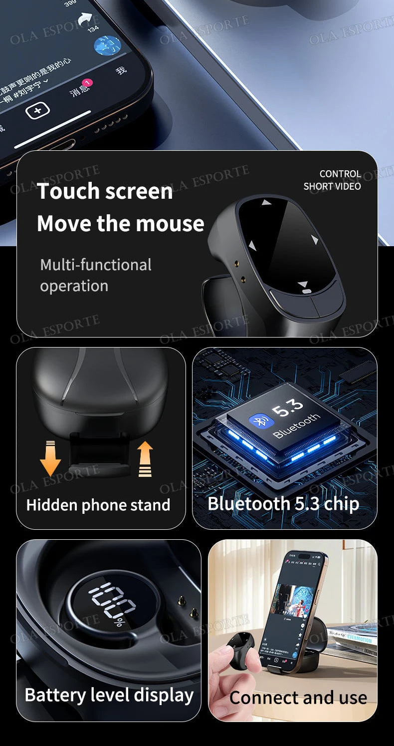 Smart Ring Multi-Funcional — Controlo Remoto Bluetooth 5.3, Scroll, Vídeo e Fotos para Smartphone