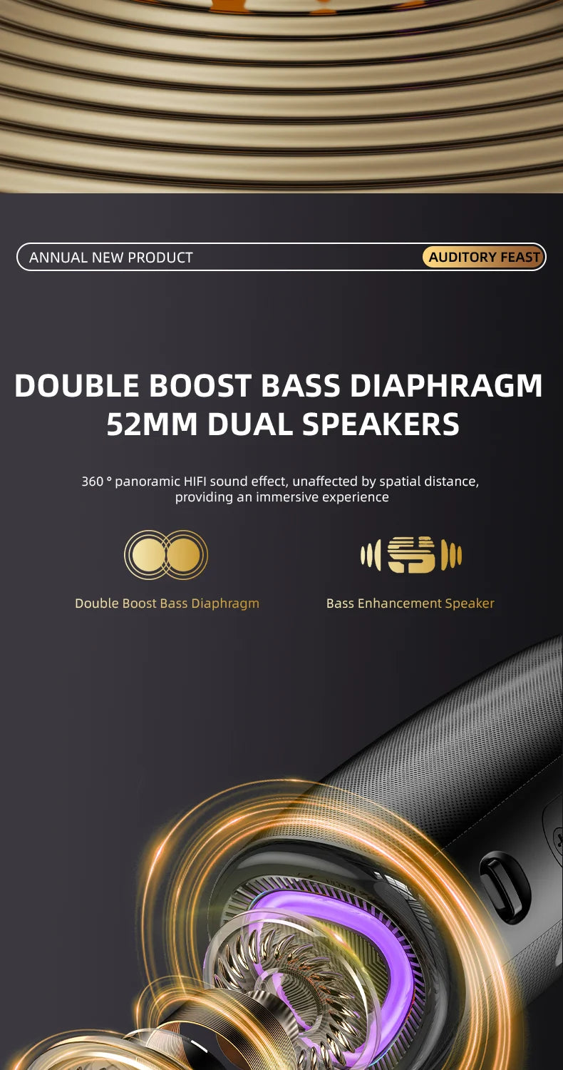 Coluna Bluetooth 5.3 com LED RGB, Subwoofer e FM/SD/USB