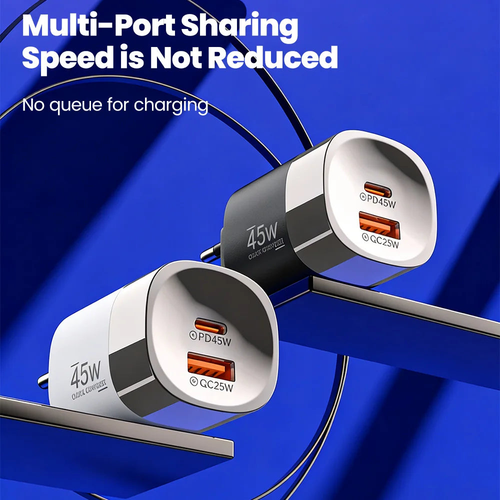 Carregador Elough 45W USB-C + USB-A 2 Portas para iPhone, Huawei e Android
