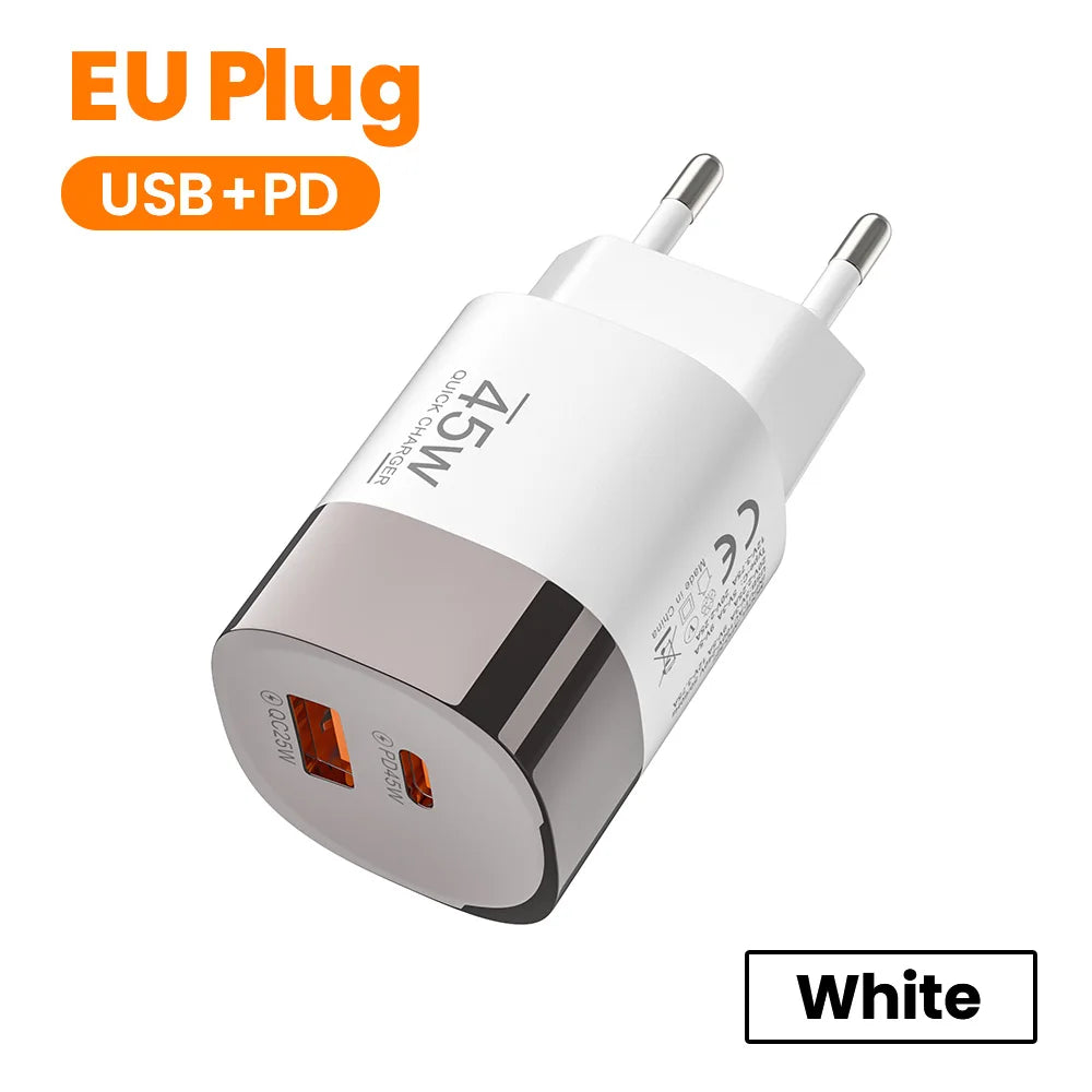 Carregador Elough 45W USB-C + USB-A 2 Portas para iPhone, Huawei e Android
