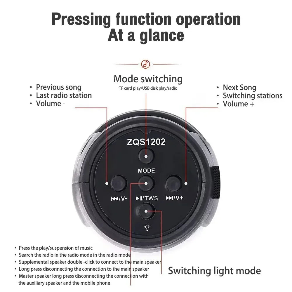 Coluna Bluetooth Portátil 1202 Pro — Subwoofer Bass, LED e Som Estéreo de Alta Qualidade