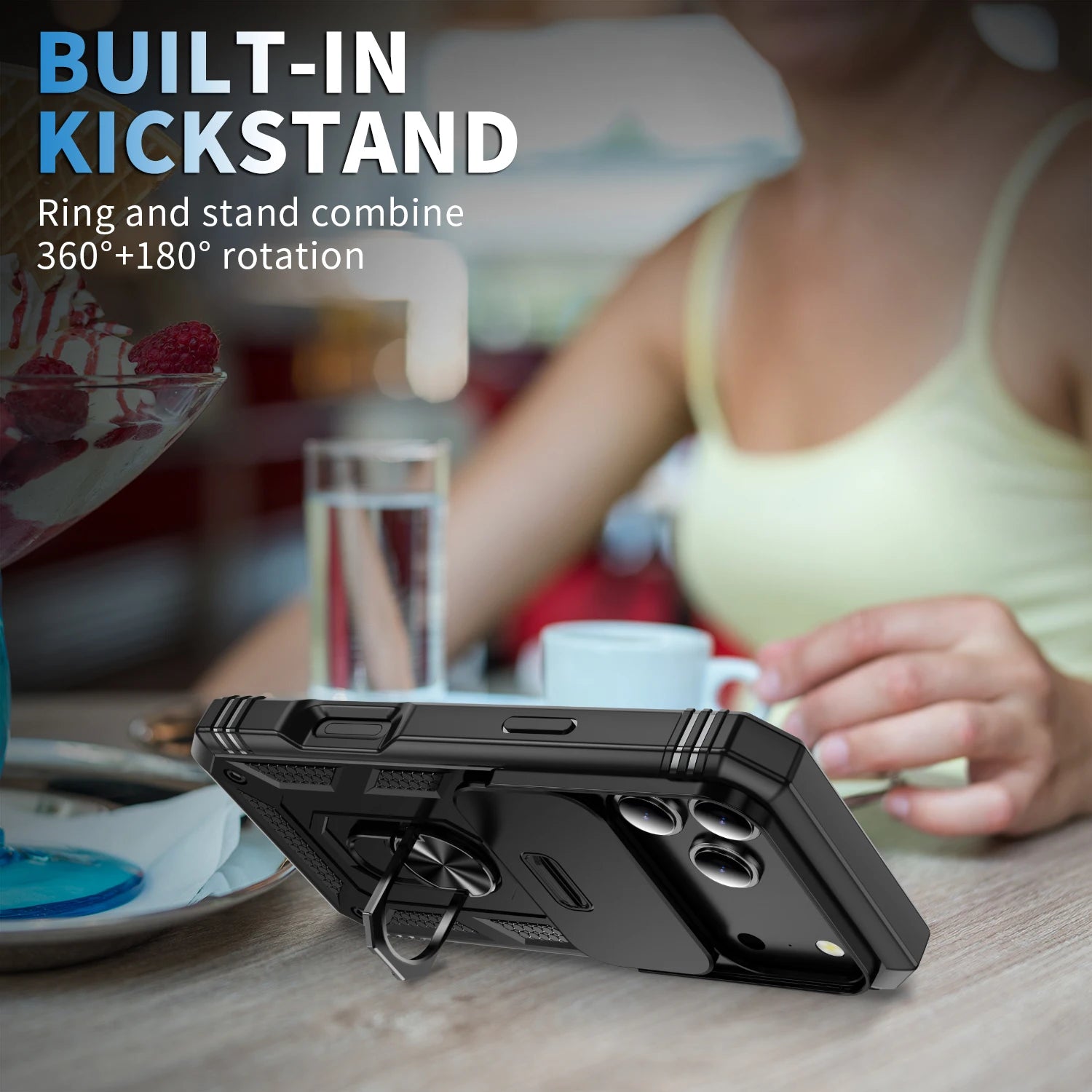 Capa com Tampa de Câmara Deslizante e Suporte 360º para iPhone