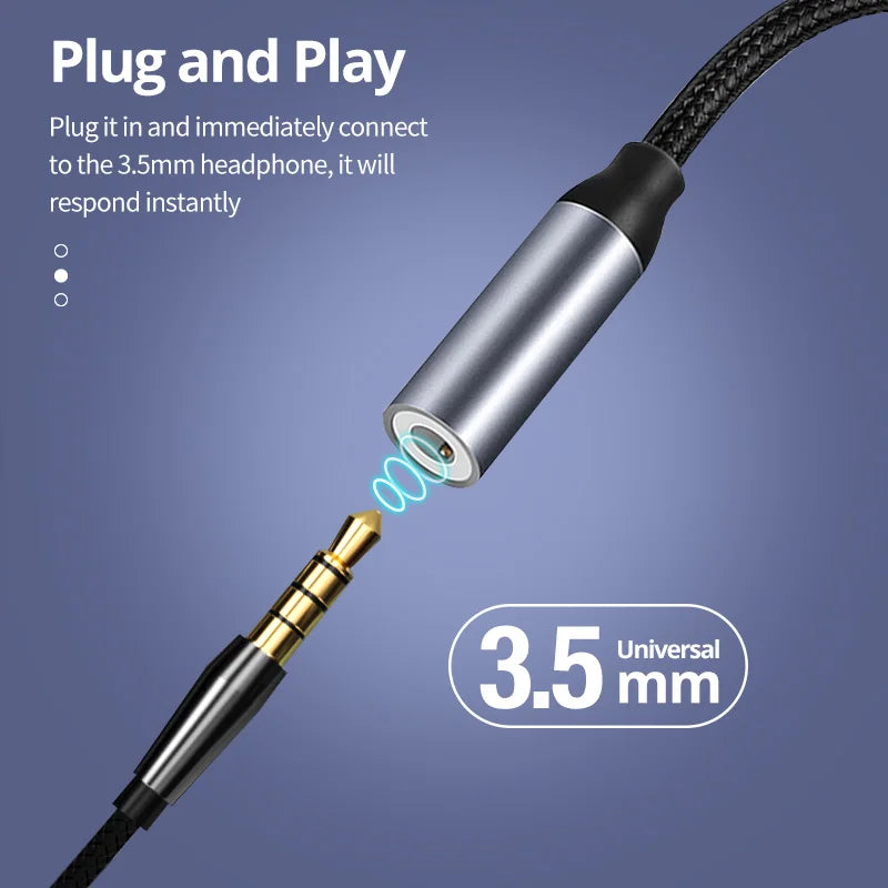 Cabo Adaptador USB-C para Jack 3.5mm — Áudio Estéreo para Auscultadores