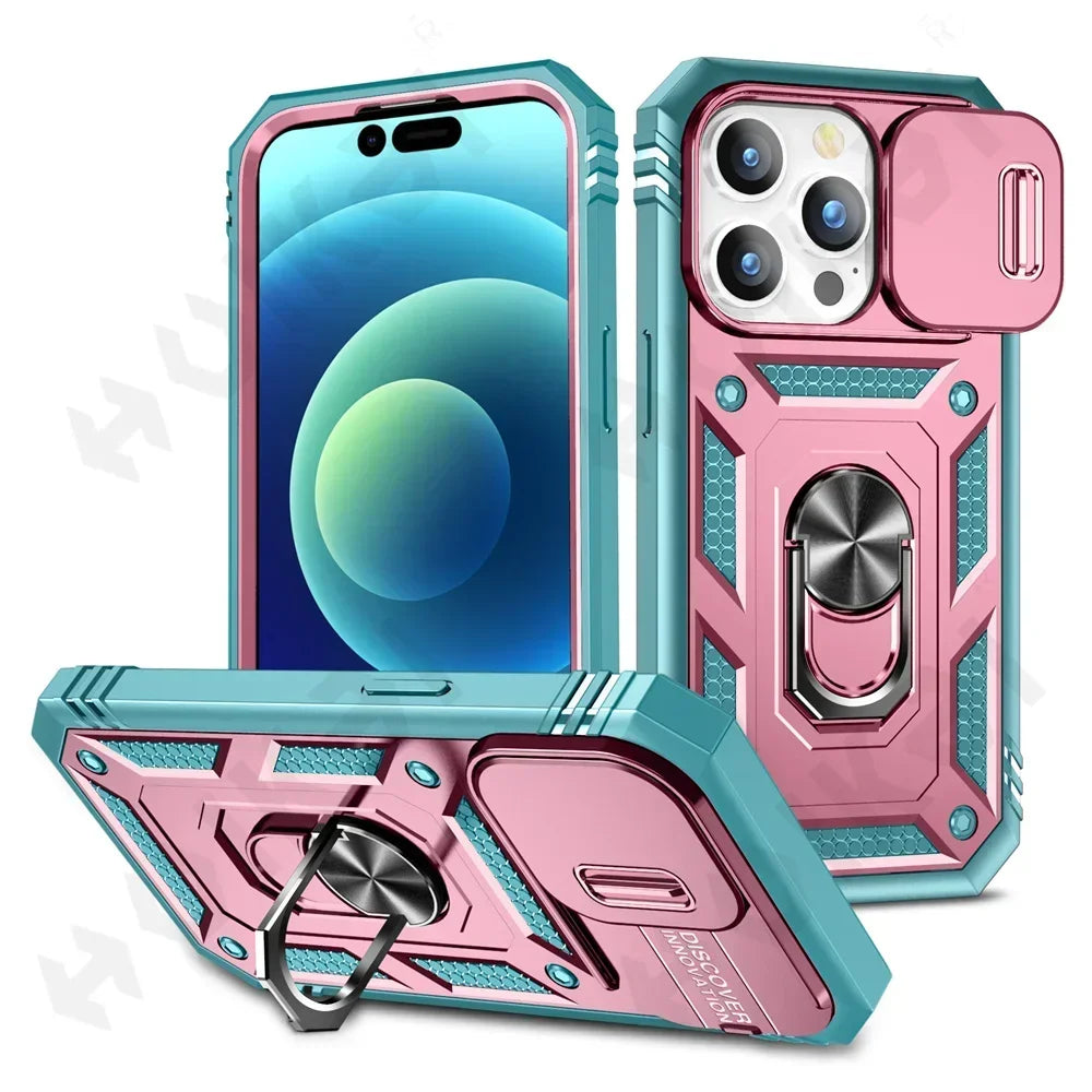 Capa com Tampa de Câmara Deslizante e Suporte 360º para iPhone