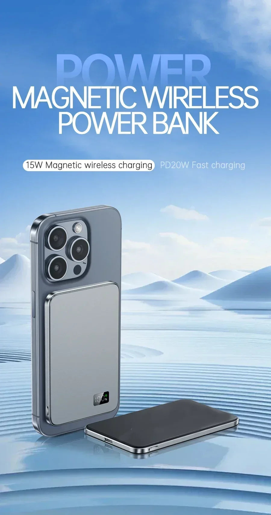 Power Bank Magnético Lenovo Ultra-Fino 22.5W com Carregamento Sem Fios