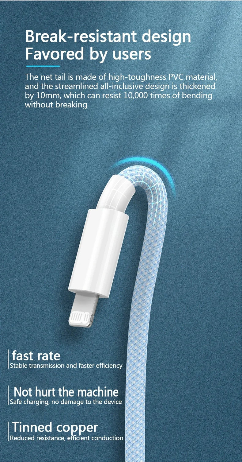 Cabo USB-C para iPhone 14, 13, 12 e 11 PD 20W — Carregamento Rápido 1m/2m