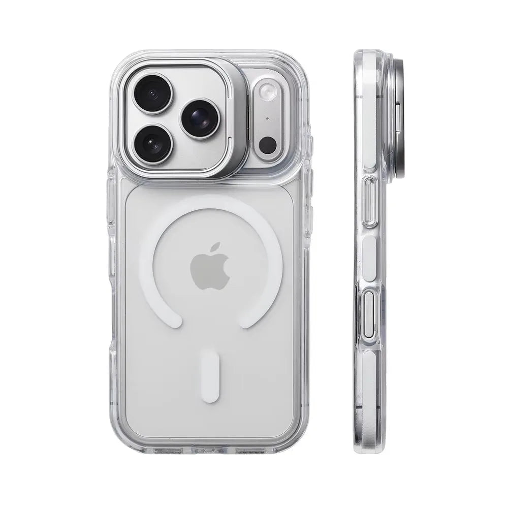 Capa Transparente Magnética com Suporte para iPhone 17 ao 12
