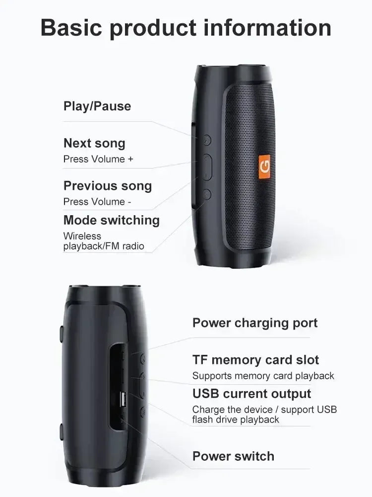 Coluna Bluetooth 5.0 Portátil IP65 Resistente à Água com Bateria Longa