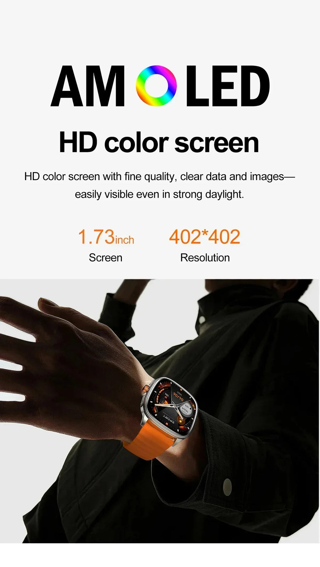 Smartwatch 2026 — Ecrã HD 1.73'', Voz AI, Música, Meteorologia, Modos Desportivos e IP68