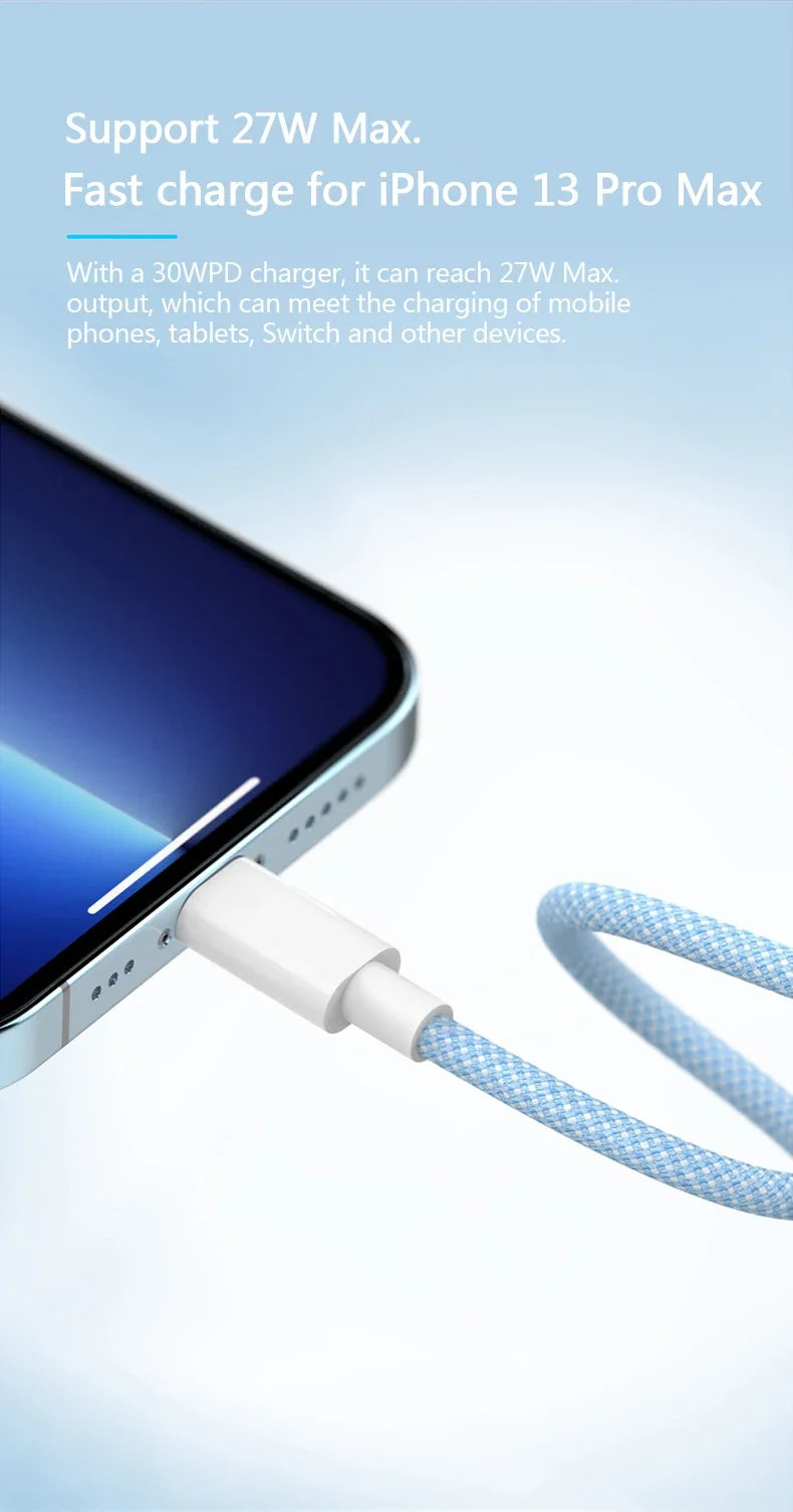Cabo USB-C para iPhone 14, 13, 12 e 11 PD 20W — Carregamento Rápido 1m/2m