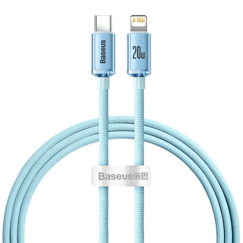 Cabo Baseus USB-C PD 20W para iPhone 14, 13, 12 — Liga de Alumínio 1.2m/2m