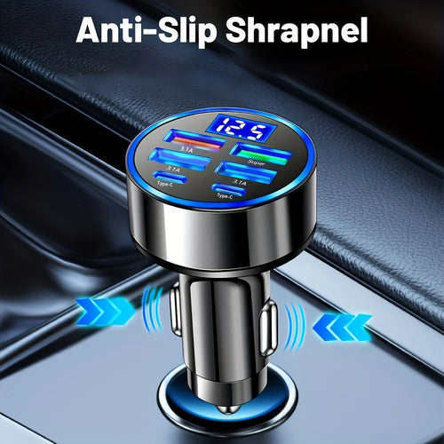 Adaptador de Carro 6 em 1 com Display Digital e Carregamento Rápido 3.1A