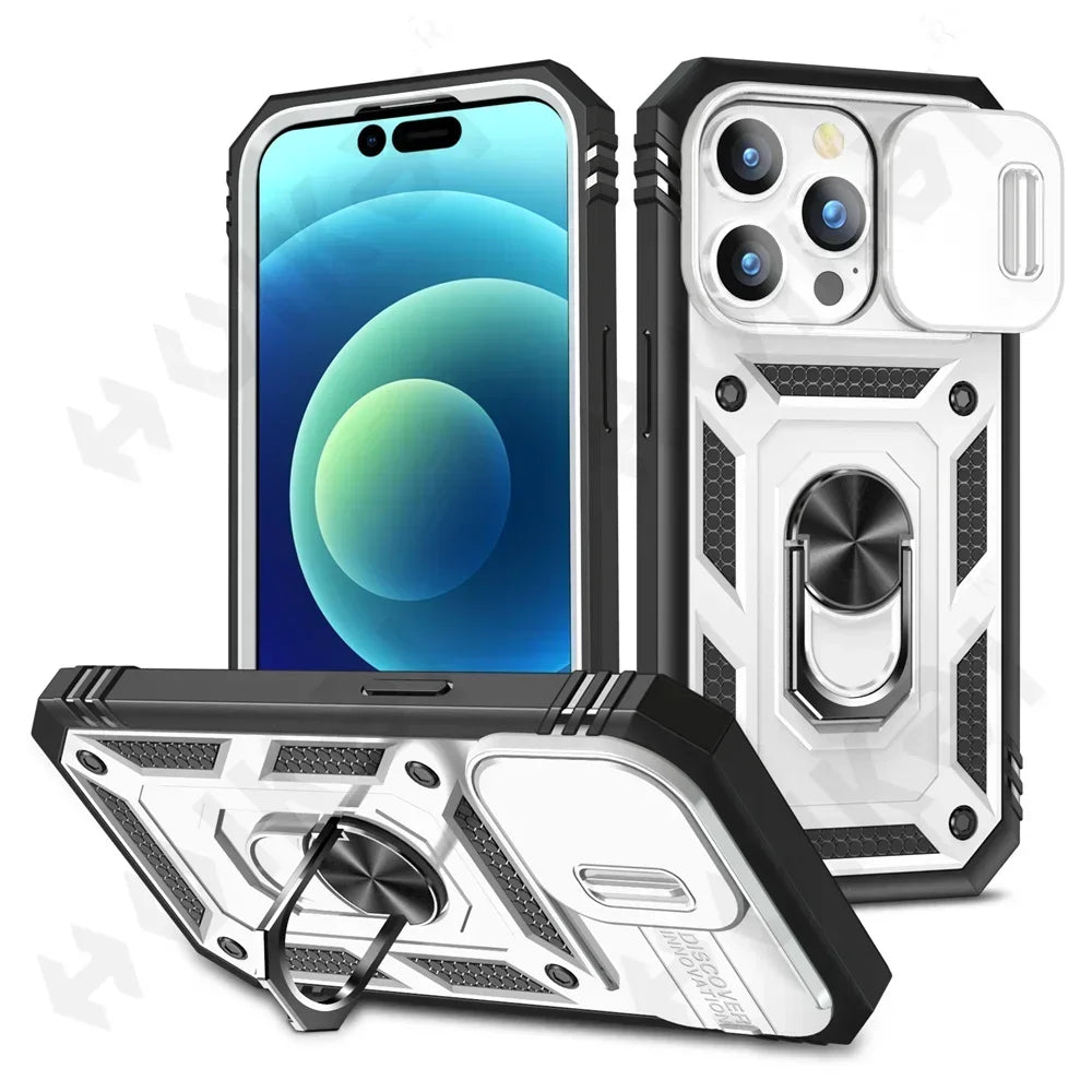 Capa com Tampa de Câmara Deslizante e Suporte 360º para iPhone