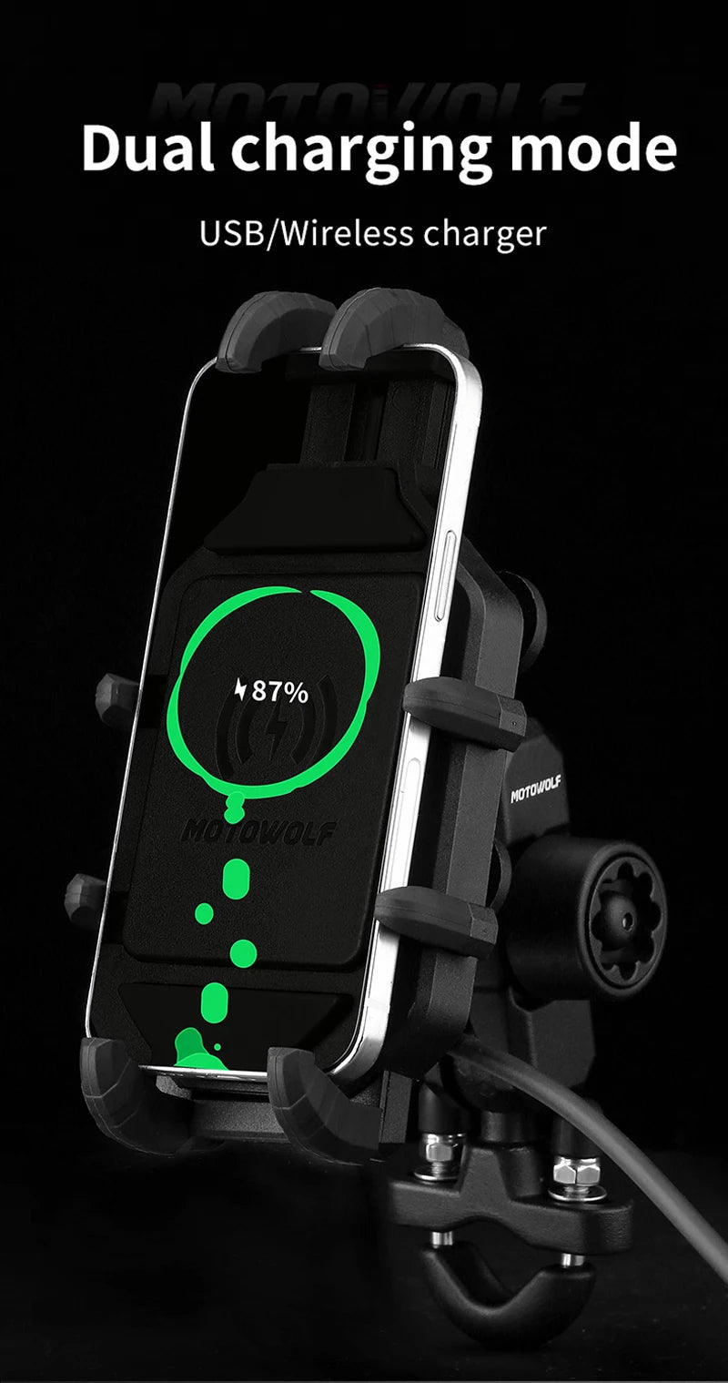 Suporte de Telefónico para Mota com Carregamento Sem Fios QC3.0 e GPS
