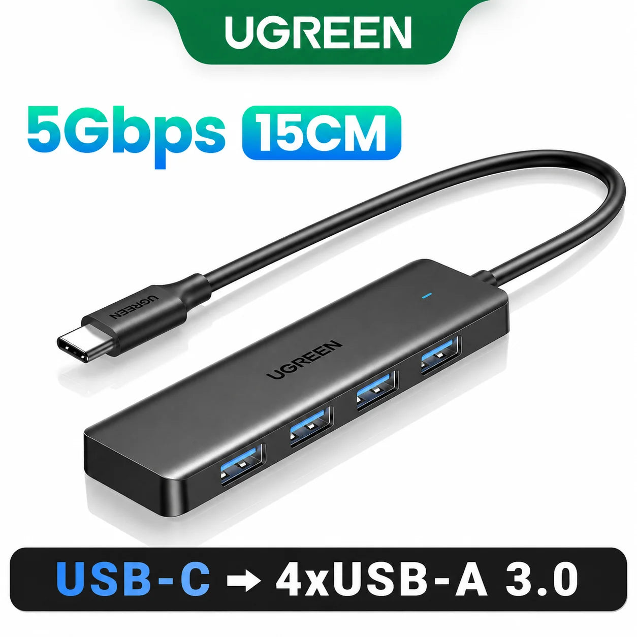 Hub USB 3.0 UGREEN 4 Portas Slim — Para MacBook, PC, Xbox e PS5