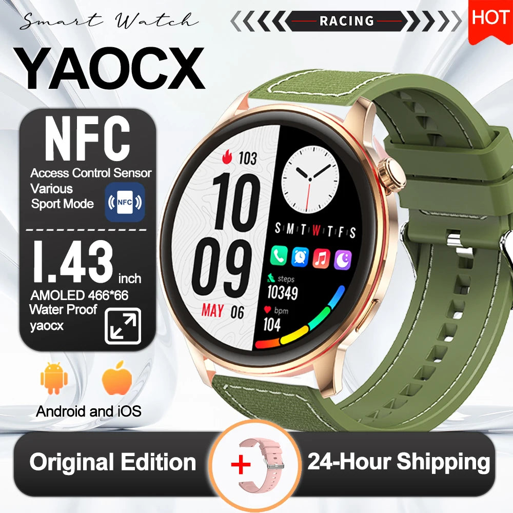 Smartwatch Feminino Elegante — Rosa e Dourado, Saúde Completa e Notificações Inteligentes