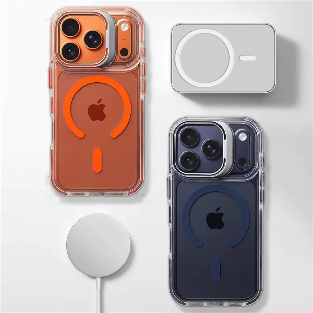 Capa Transparente Magnética com Suporte para iPhone 17 ao 12