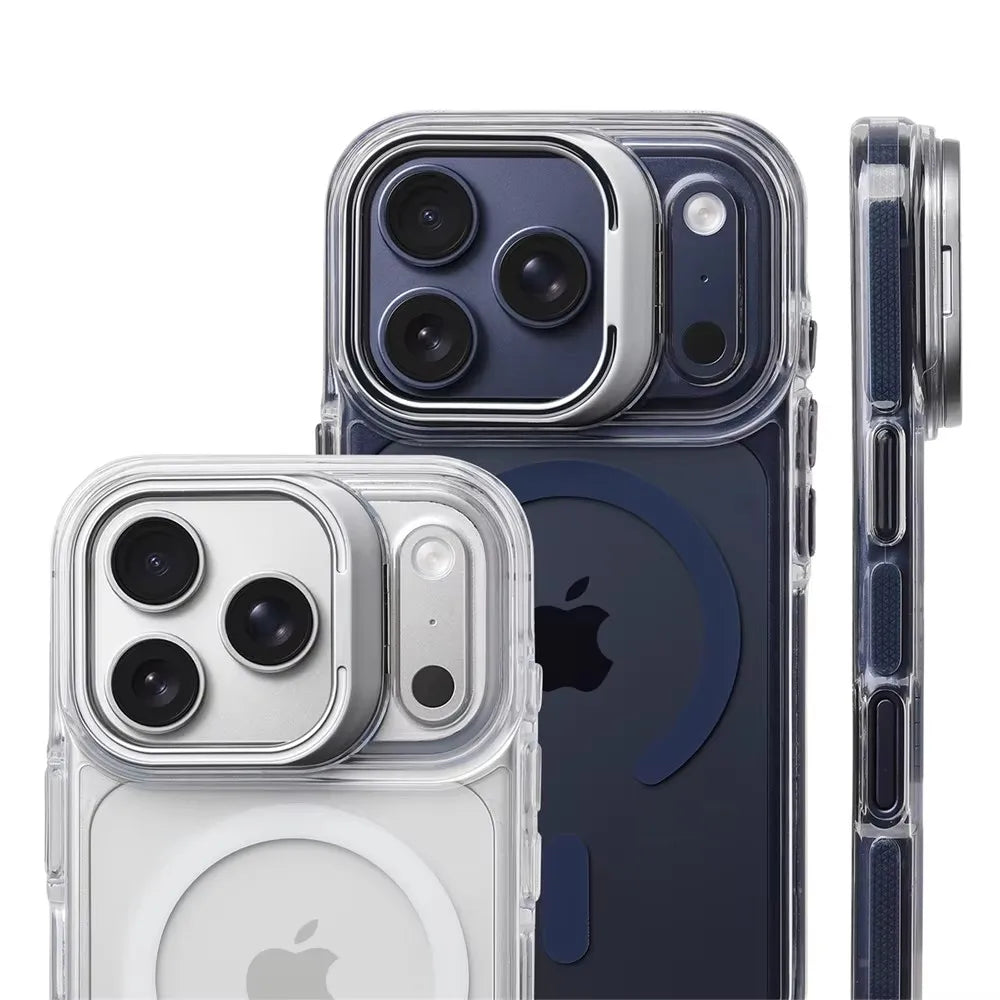 Capa Transparente Magnética com Suporte para iPhone 17 ao 12