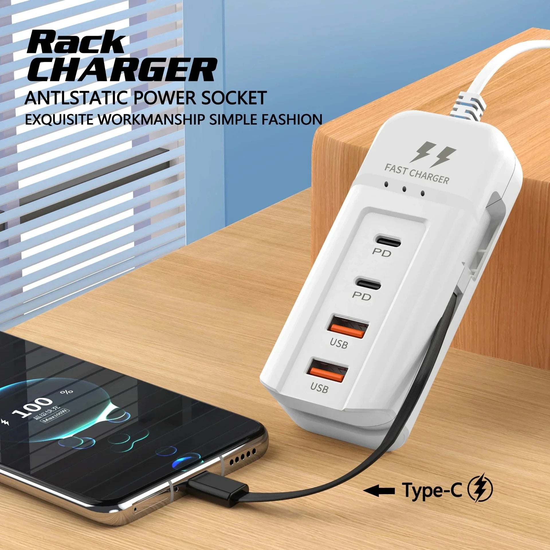Carregador Multiportas 4 em 1 USB-C + USB-A 15W — Ficha EU/US