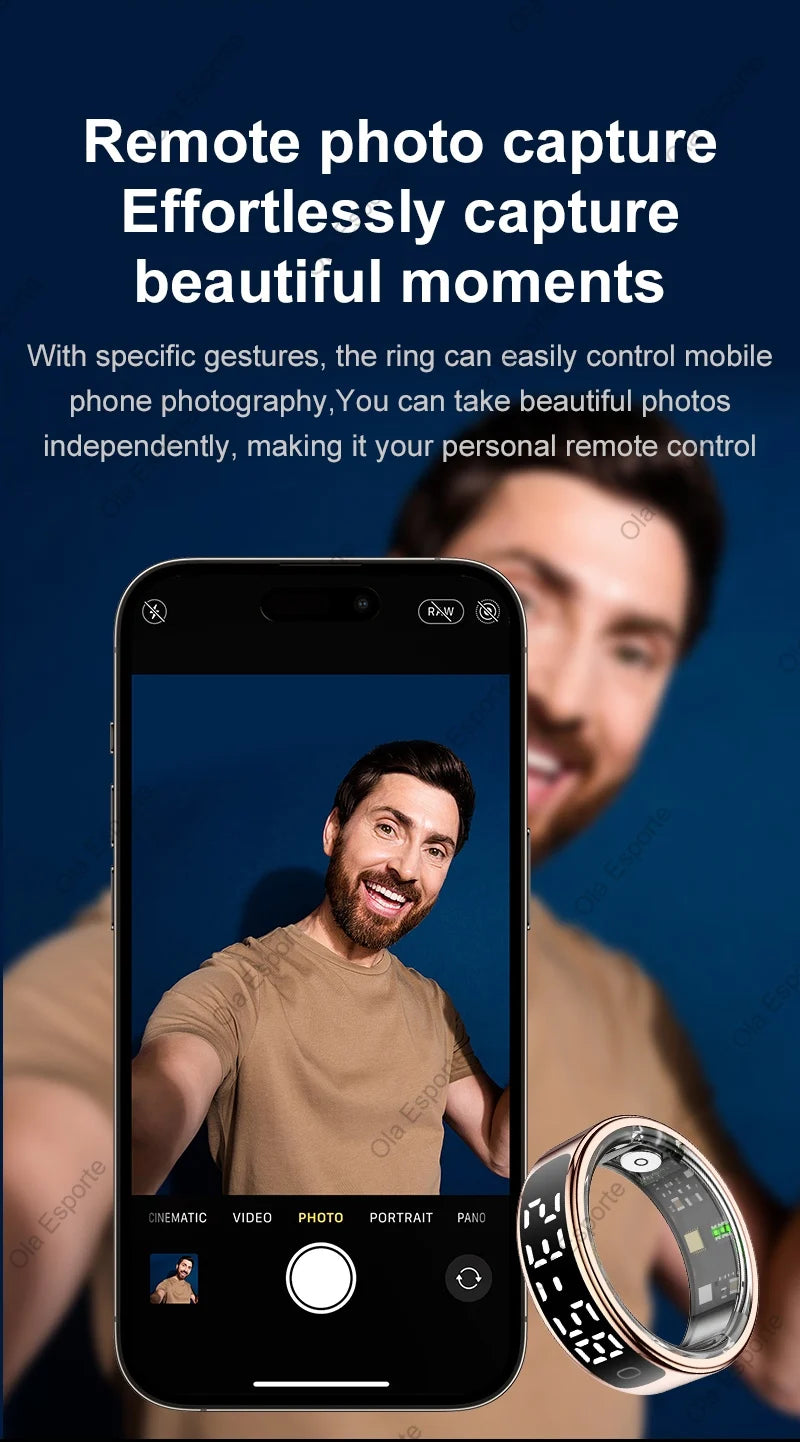 Smart Ring 2025 com Ecrã Touch — Carregamento Sem Fios, Gestor de Saúde e 5ATM para Homem e Mulher