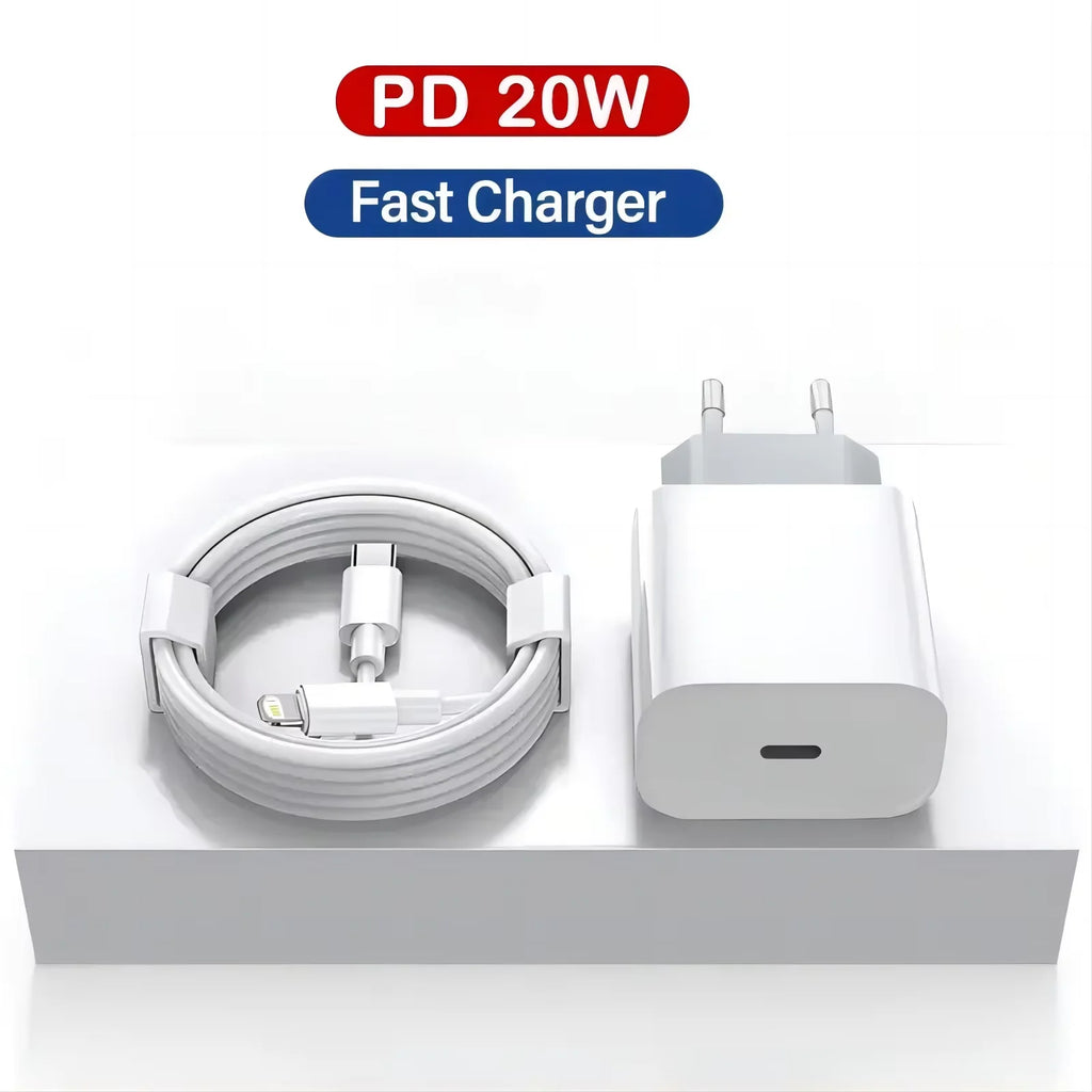 Carregador USB-C 20W PD com Cabo 1M para iPhone e iPad — Ficha EU