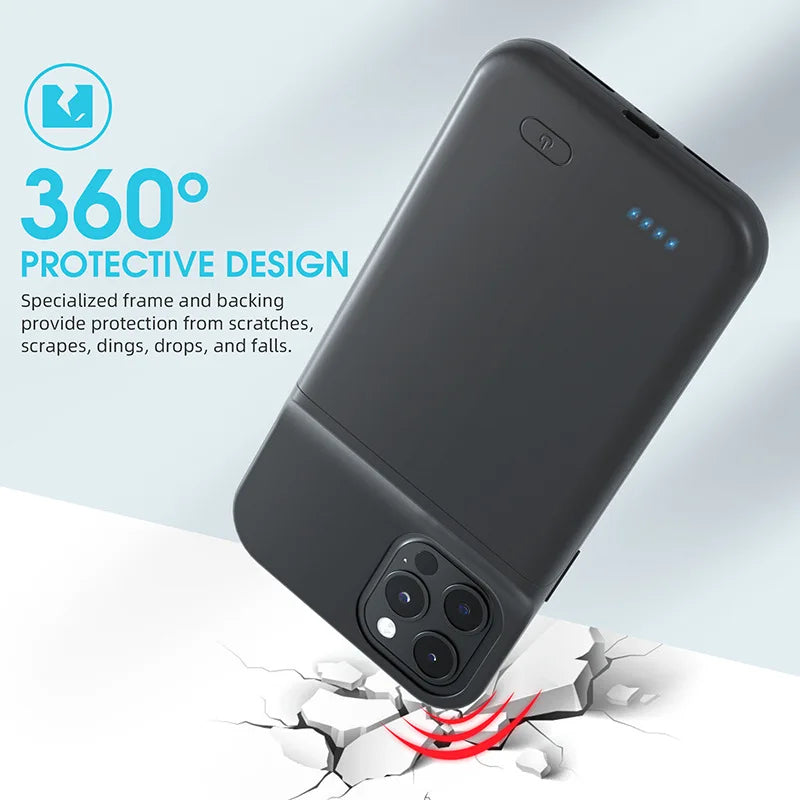 Capa com Bateria para iPhone 17 Air, 16, 15, 14, 13, 12 e 11 Series — Power Bank Portátil 6800mAh