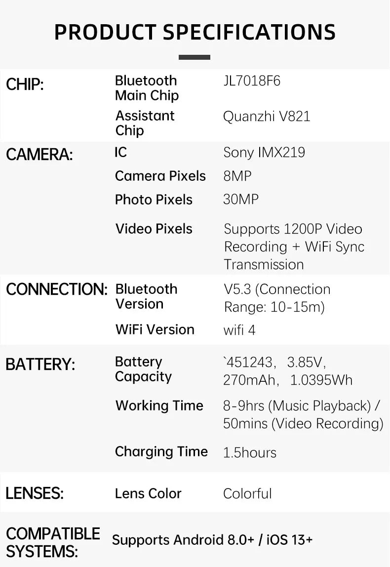 Óculos Inteligentes IA com Câmara 4K HD — 8MP, Anti-vibração, Tradução em Tempo Real e Desporto Outdoor