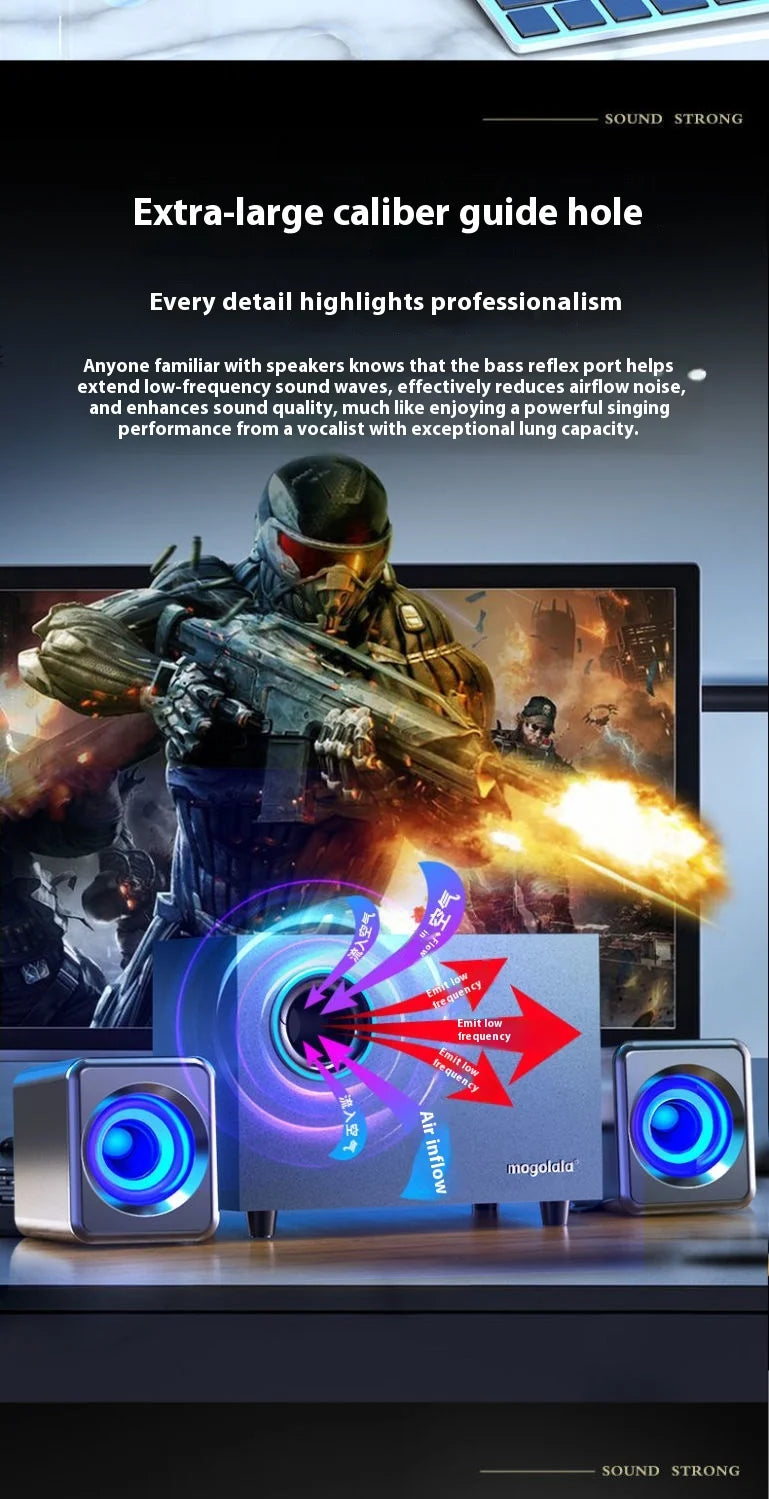 Coluna Bluetooth para Computador em Madeira — Subwoofer 3D Surround, Alto Volume e Gaming