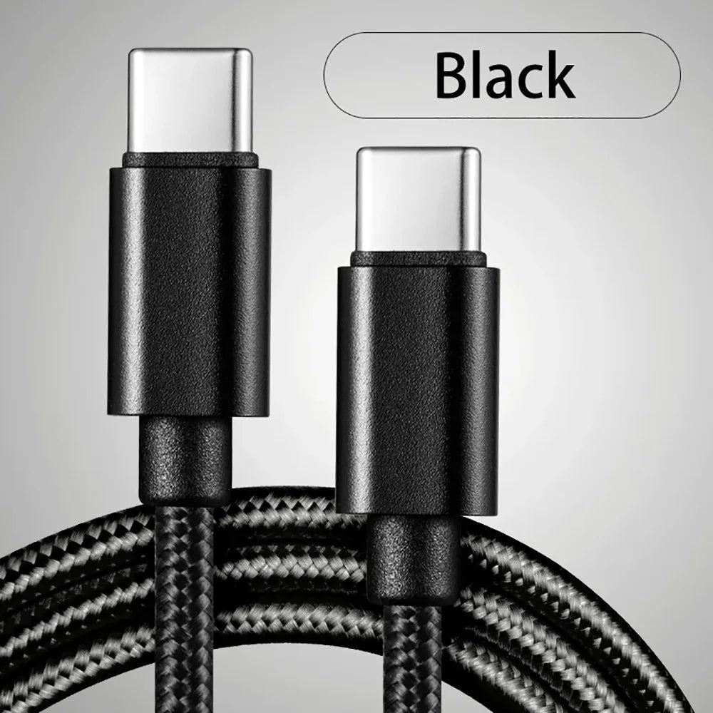 Cabo USB-C para USB-C 66W 5A Nylon Trançado — Carregamento Rápido 1m/2m/3m