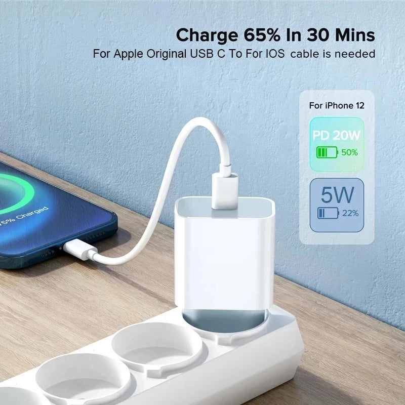 Carregador USB-C 20W PD com Cabo 1M para iPhone e iPad — Ficha EU