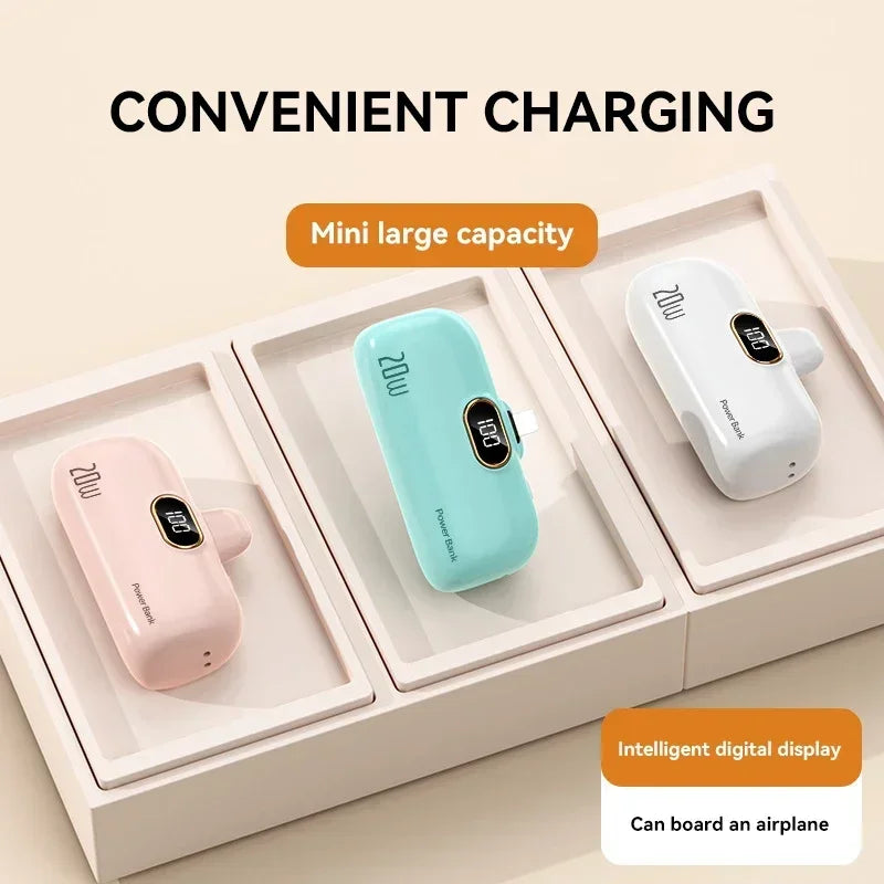 Power Bank Cápsula Mini 10000mAh 20W com Cabos Integrados