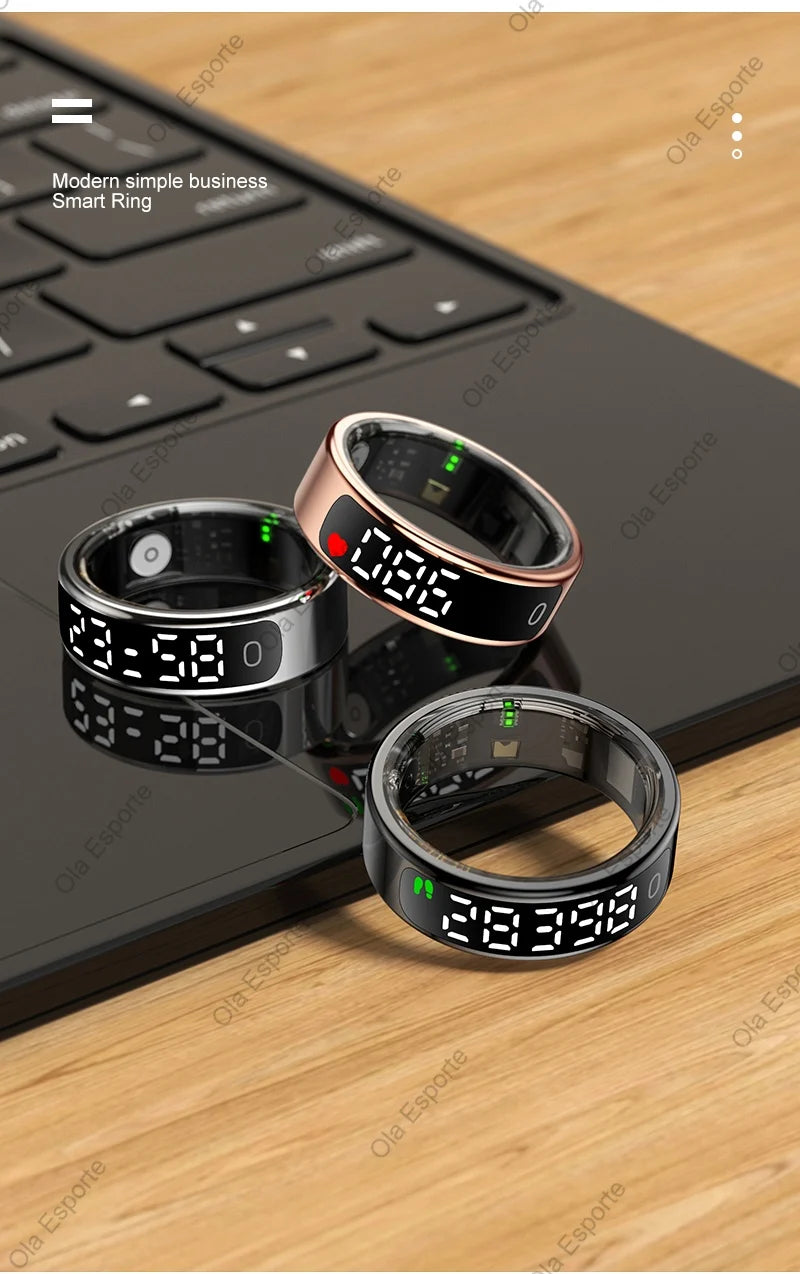Smart Ring 2025 com Ecrã Touch — Carregamento Sem Fios, Gestor de Saúde e 5ATM para Homem e Mulher