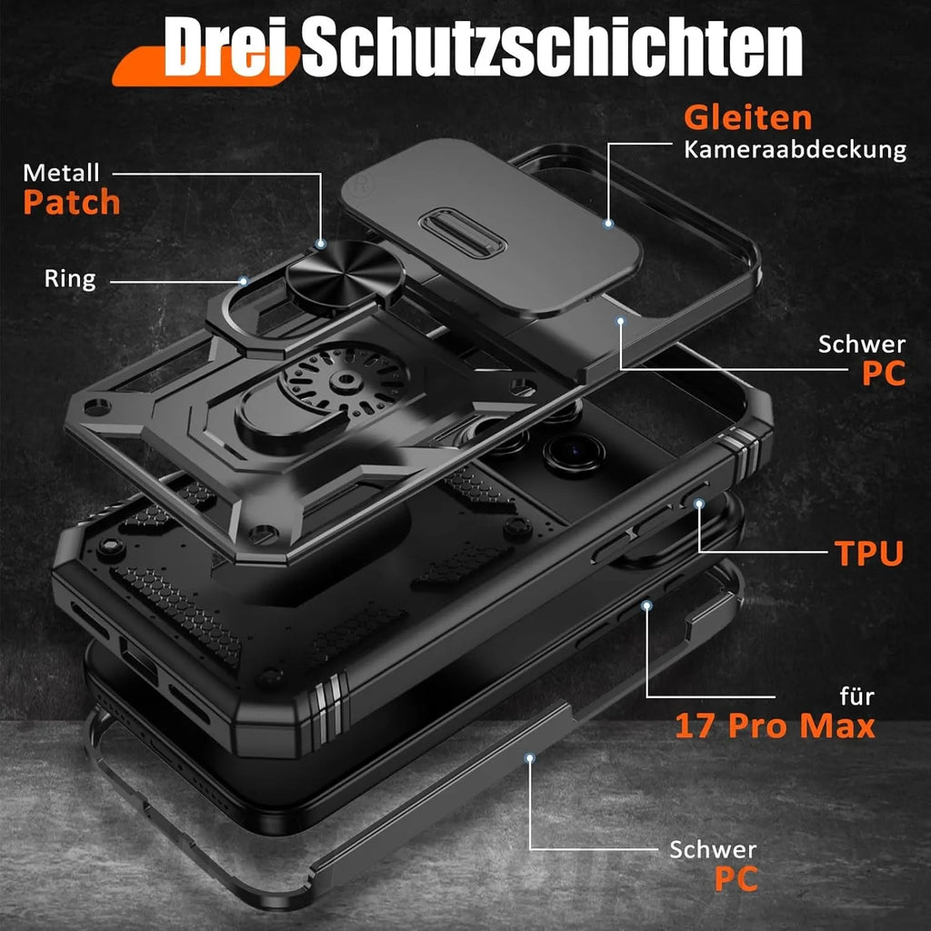 Capa com Tampa de Câmara Deslizante e Suporte 360º para iPhone
