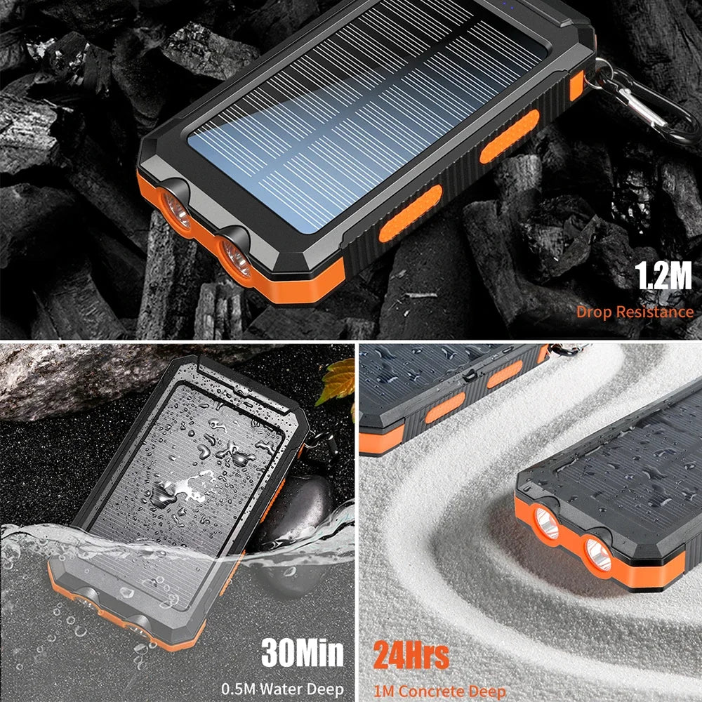 Power Bank Solar 10000mAh com Lanterna e Bússola