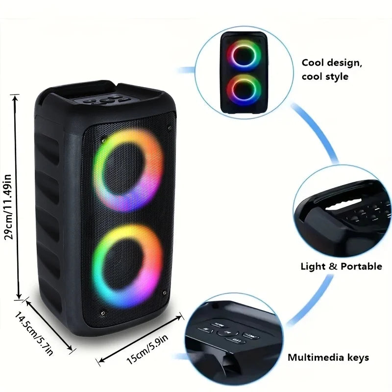 Coluna Bluetooth Portátil 6000W com Luzes Coloridas para Exterior