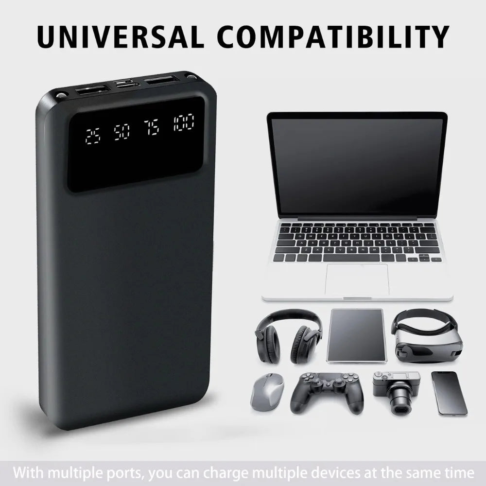Power Bank 20000mAh com Display LED, Lanterna e Dual USB