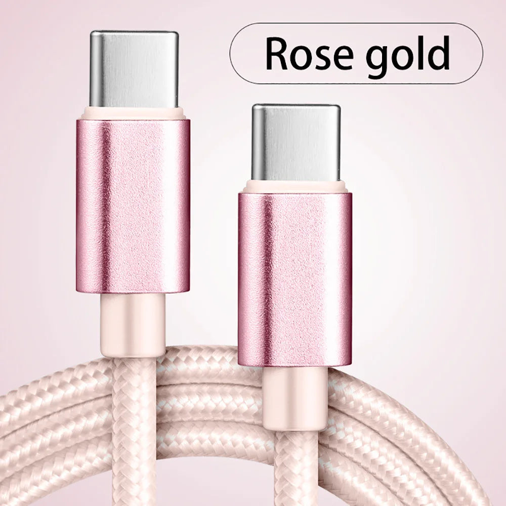 Cabo USB-C para USB-C 66W 5A Nylon Trançado — Carregamento Rápido 1m/2m/3m