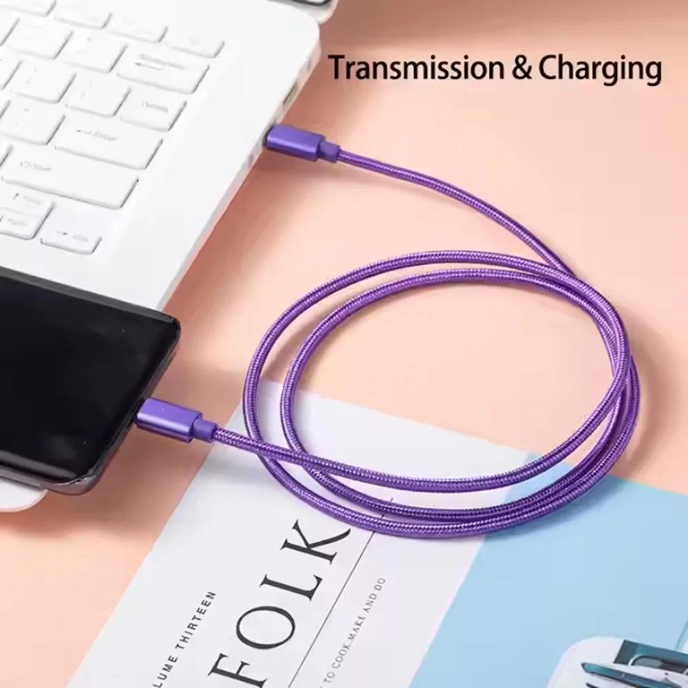 Cabo USB-C para USB-C 66W 5A Nylon Trançado — Carregamento Rápido 1m/2m/3m