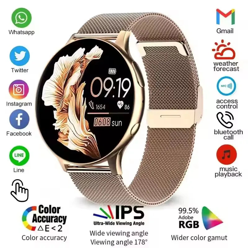 Smartwatch Ultra Fino em Aço Inoxidável — Design Slim Premium, Saúde Completa e Notificações