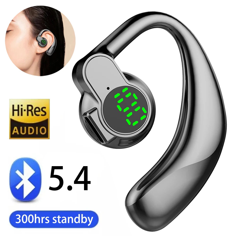 Auriculares Bluetooth 5.4 Ear Hook — Mãos Livres, Cancelamento de Ruído e Condução Segura