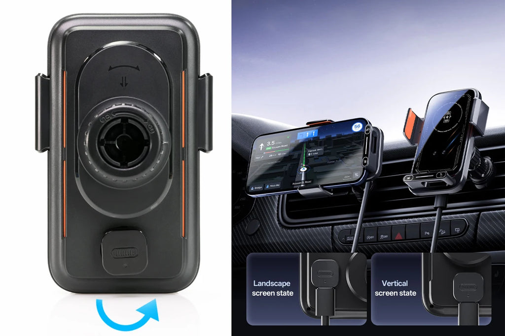 Suporte de Carro com Carregamento Sem Fios 15W Qi — Libertação Automática